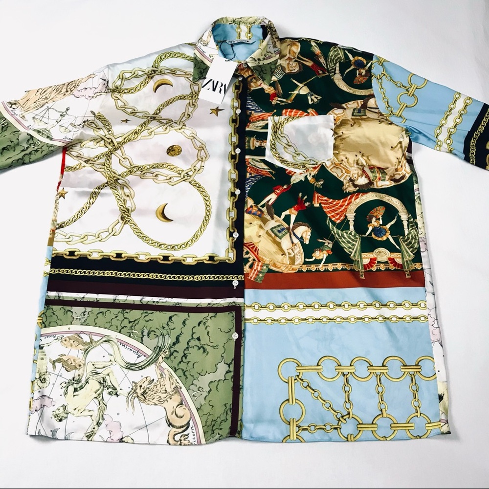 Zara Oversized Patchwork Button Up Blouse Top - Women’s Medium